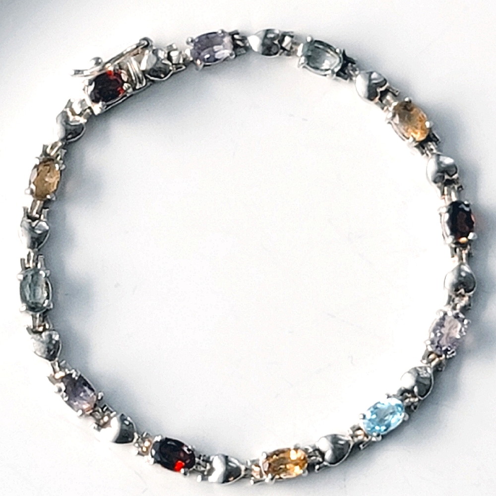 Solid 925 Silver Heart Multi Gemstone And Silver … - image 2